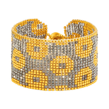 Brazalete Telar Dorado Grueso Rondanas Plata Pavonada